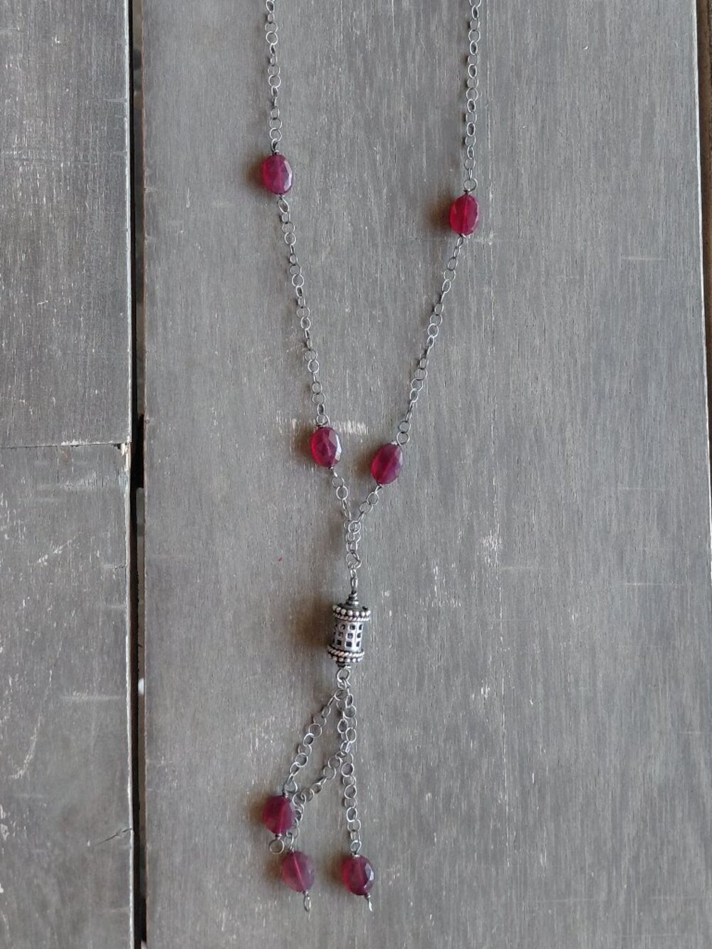 Handmade sterling silver and chalcedony fringe necklace NEW